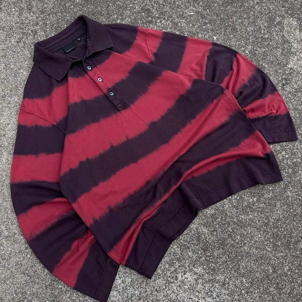 Vintage Y2K Polo Ralph Lauren Striped Rugby Shirt Style Burgundy Black XL d11